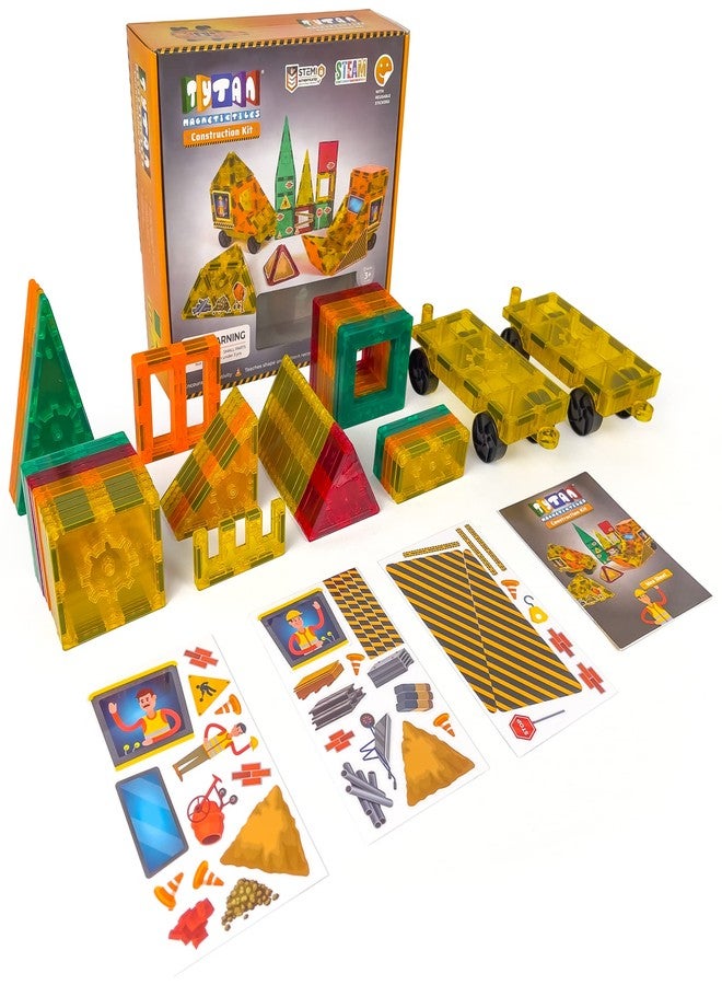 Tytan Tiles Construction Site & Trucks 60-Piece Magnetic Tiles Building Set, Fun Kids’ STEM Toy, Creative Play, Shape & Pattern Recognition, Fine Motor Skills, Includes Storage Bag, Ages 3 and Up - Image 3